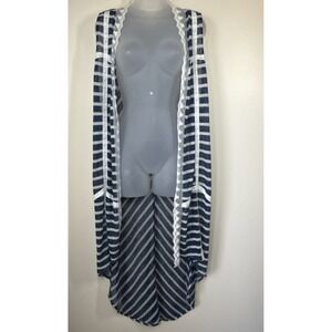 Nick & Mo Anthropologie Duster Cardigan Vest Stripe Blue Lace Bohemian Size L/XL